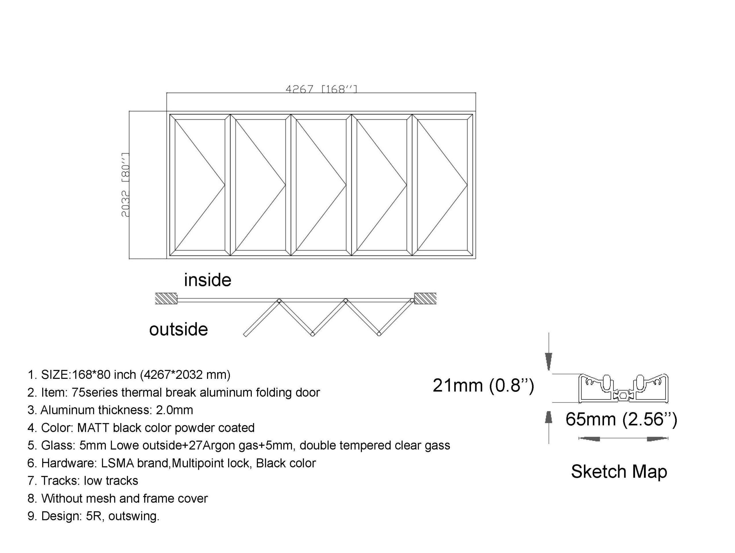 Aluminum Bifold Door 168"Wx96"H - OUT SWING FROM EXTERIOR VIEW image